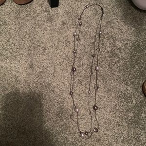 Long Silver Beaded Necklace